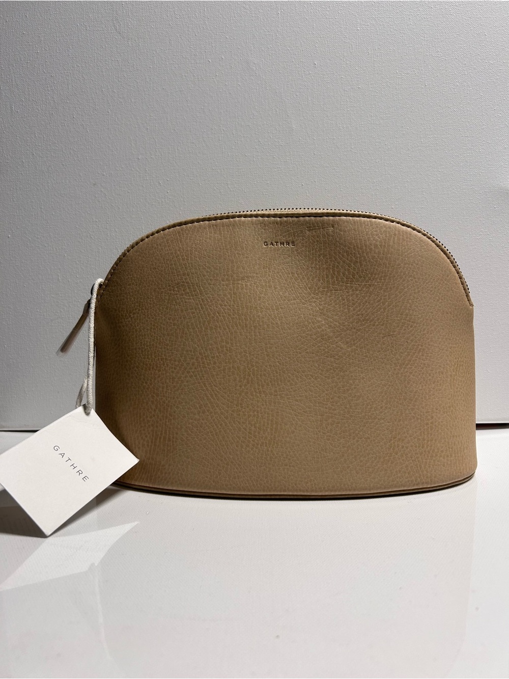 Gathre Tan Vegan Leather Dome Pouch cosmetic case, travel pouch, or storage bag
